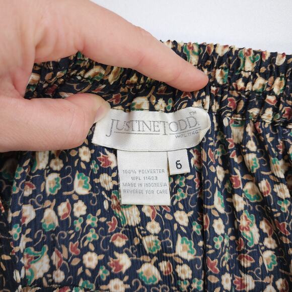 Justine Todd Womens Vintage Midi Skirt Size 6 Ditzy Floral Print Pleated Pockets - Picture 7 of 10